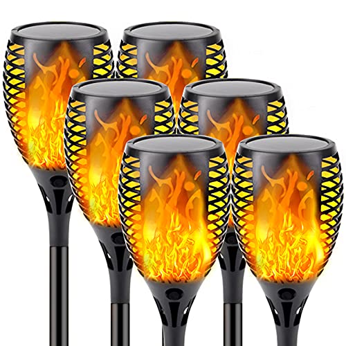 SANJICHA Upgraded Solar Lights Outdoor, 6 Pack Flickering Flame Solar Torch Lights with Super Larger Size for Halloween Decor, Solar Halloween Lights Waterproof Solar Powered Outdoor Lights for Garden Pathway - Image 1