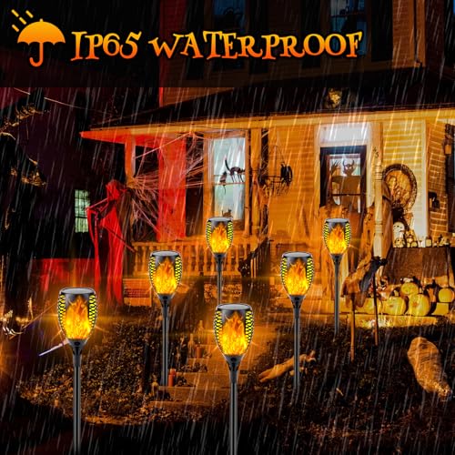 SANJICHA Upgraded Solar Lights Outdoor, 6 Pack Flickering Flame Solar Torch Lights with Super Larger Size for Halloween Decor, Solar Halloween Lights Waterproof Solar Powered Outdoor Lights for Garden Pathway - Image 3