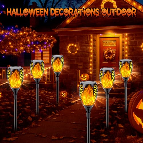 SANJICHA Upgraded Solar Lights Outdoor, 6 Pack Flickering Flame Solar Torch Lights with Super Larger Size for Halloween Decor, Solar Halloween Lights Waterproof Solar Powered Outdoor Lights for Garden Pathway - Image 4