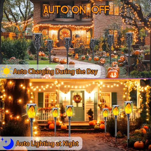 SANJICHA Upgraded Solar Lights Outdoor, 6 Pack Flickering Flame Solar Torch Lights with Super Larger Size for Halloween Decor, Solar Halloween Lights Waterproof Solar Powered Outdoor Lights for Garden Pathway - Image 2