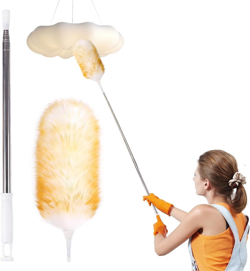 MAOFENG Lambswool Extendable Removable Duster 29-110 Inch Stainless Steel Extension Pole Wool Dusters for Cleaning Ceiling Fans Window Blinds Car Interiors Furniture Dusting,Feather Duster - Image 1
