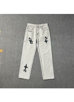 Generic 1 x 5 pcs Broken Planet Embroidered Cross Straight Leg Jeans 8011 Gray 