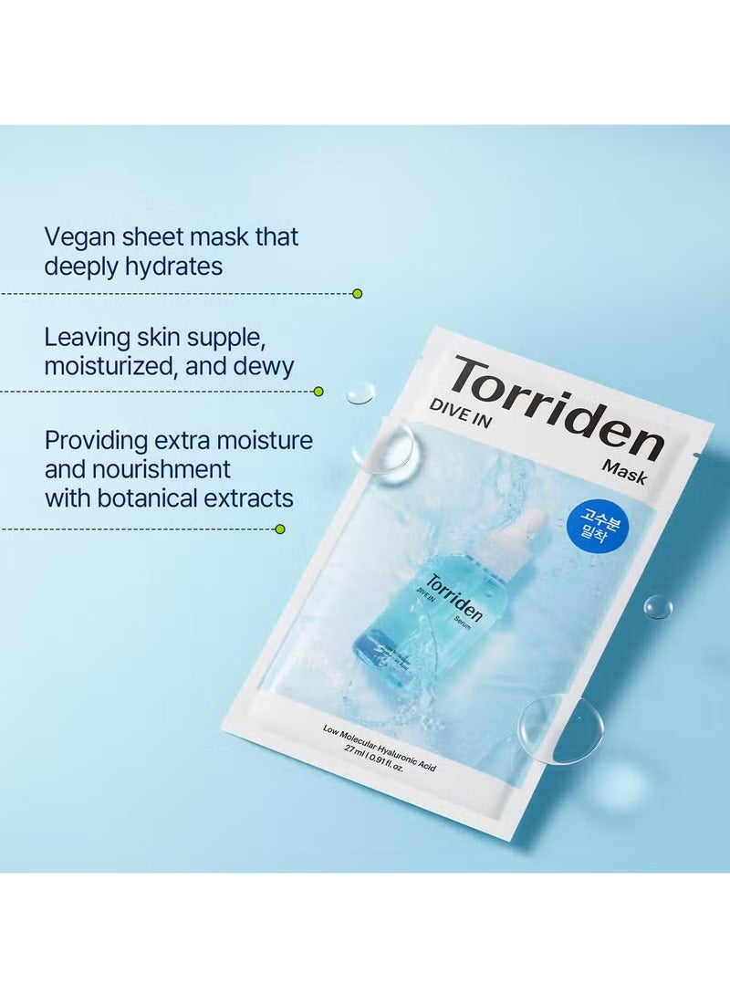 Torriden DIVE IN Hyaluronic Acid Facial Mask (10 sheets) | Extra Moisturizing Care | Hyaluronic Acid, Panthenol, Allantoin | Korean Face Mask - Image 4