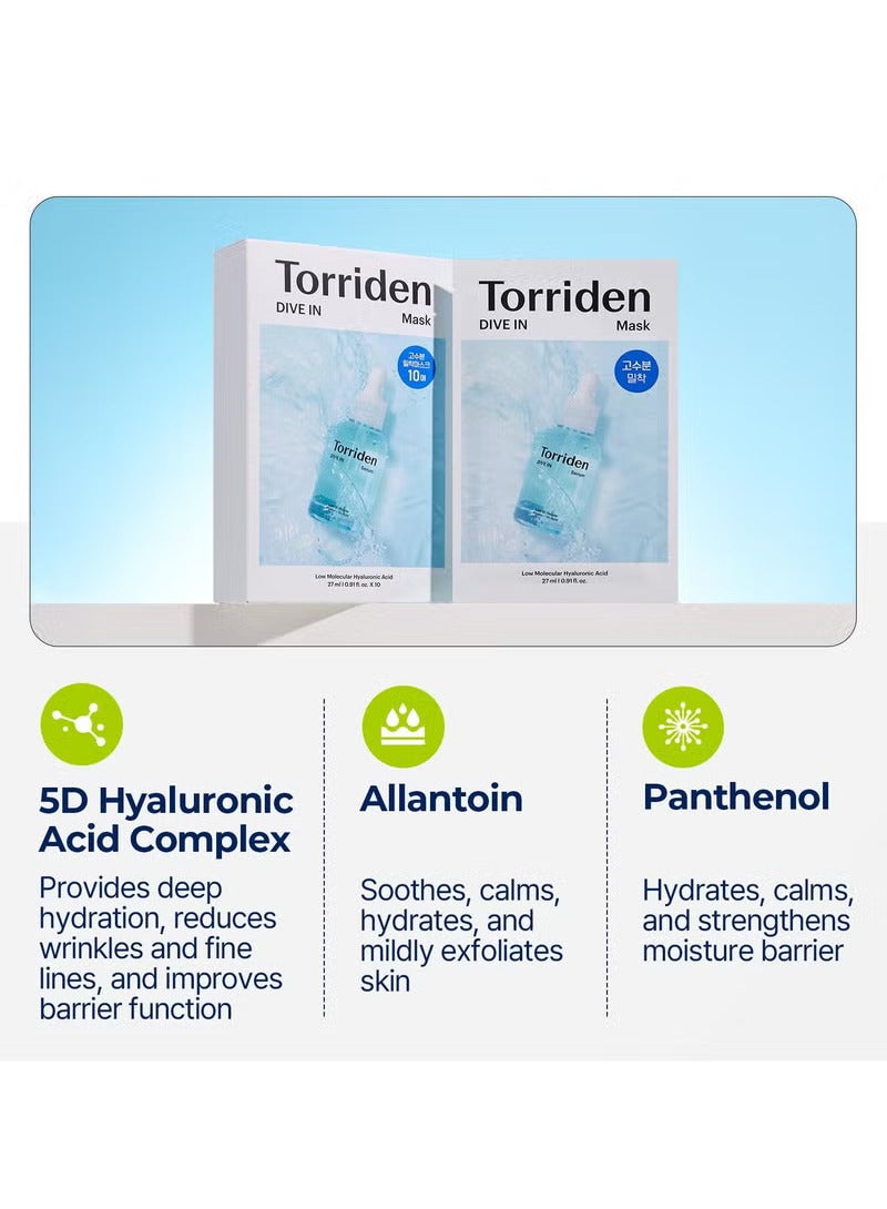 Torriden DIVE IN Hyaluronic Acid Facial Mask (10 sheets) | Extra Moisturizing Care | Hyaluronic Acid, Panthenol, Allantoin | Korean Face Mask - Image 5