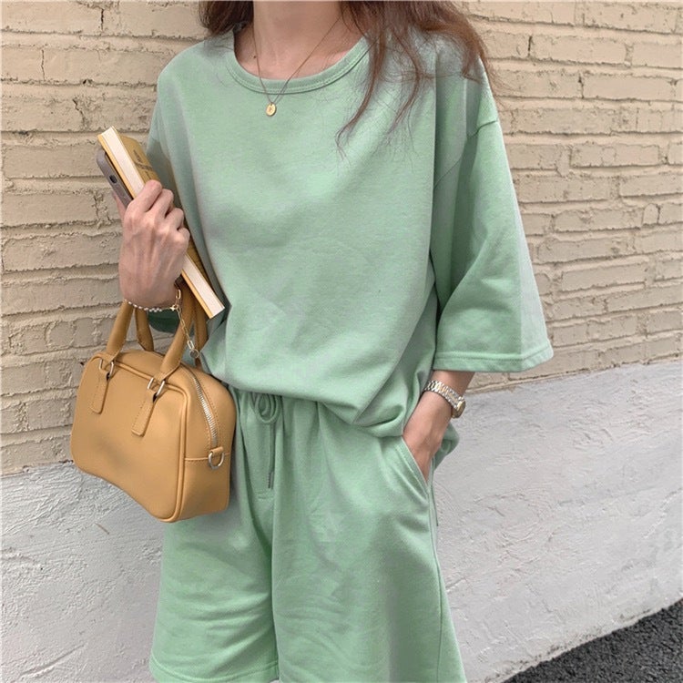 Running Casual Sportswear suit Womens 2025 Summer New plus size Womens Korean Short-sleeved Shorts Two-piece Fashionable Set Black - Image 5