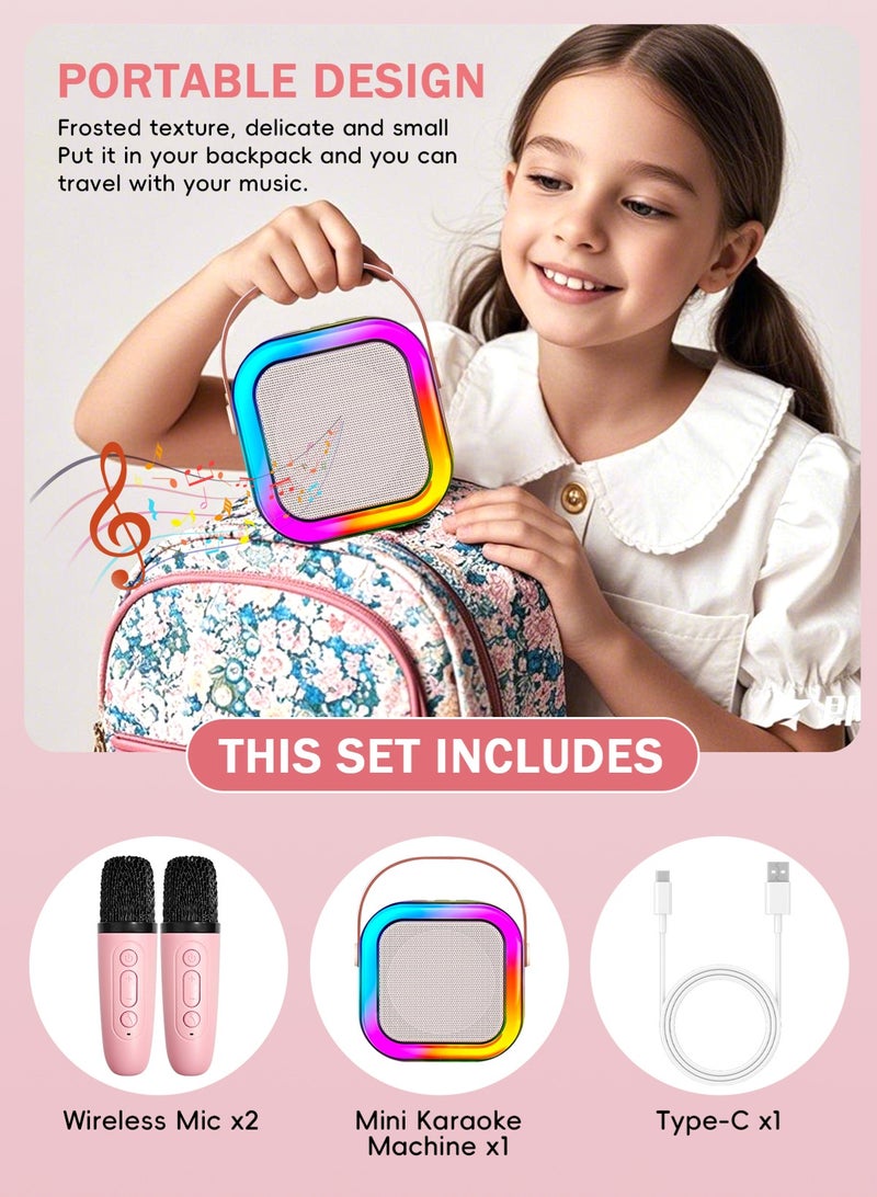 URbazaar Karaoke Machine for Kids Adults, Portable Bluetooth Mini Karaoke Microphone Singing Speaker Karaoke Player with 2 Wireless Mic, Birthday Gifts for Girls Boys Family Home Party - Image 4