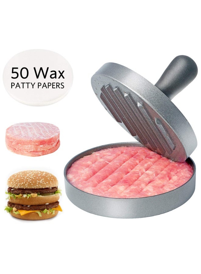 Food Grade Stainless Steel Burger Press, Patty Press with ABS Handle, Non-Stick Hamburger Press, 11.5 cm, 50 Sheets of Patty Papers Included  - Image 2