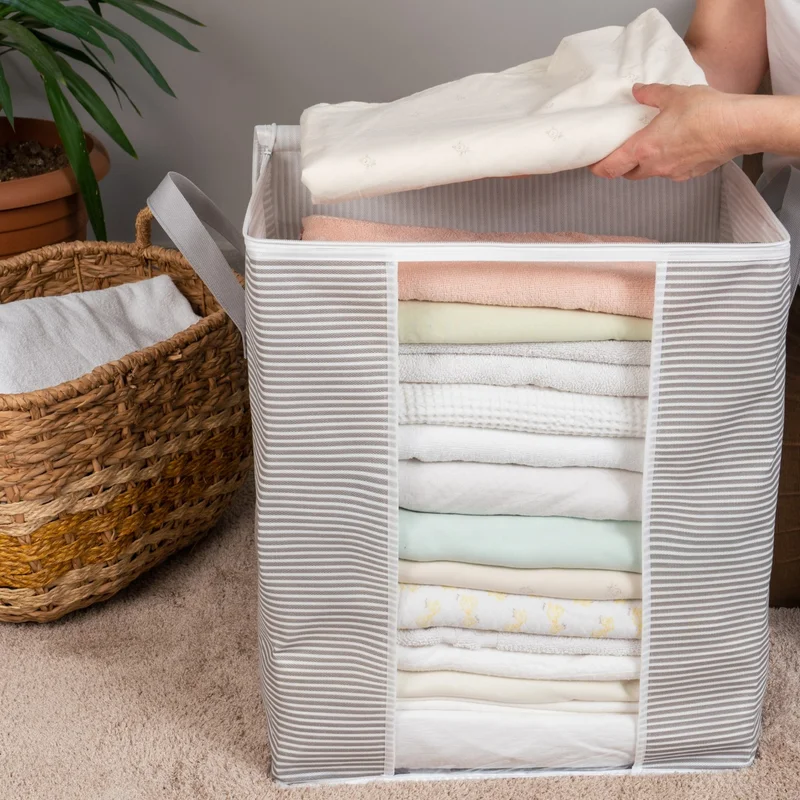 ناكاريف Windowed Line Pattern Printed Pillow Cover Blanket Organizer Storage Bag 45X30X50 cm