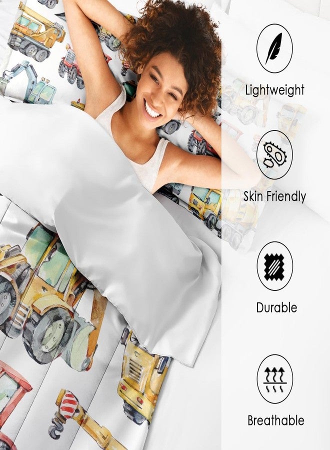 Nesphy Colorful Car Trucks Construction Comforter Set for Boys Kids Toddlers Teens Twin, Red Tractor Excavator Bedding Sets Water Washed Microfiber Bedding with 1 Comforter 1 Pillowcase All Season - Image 4