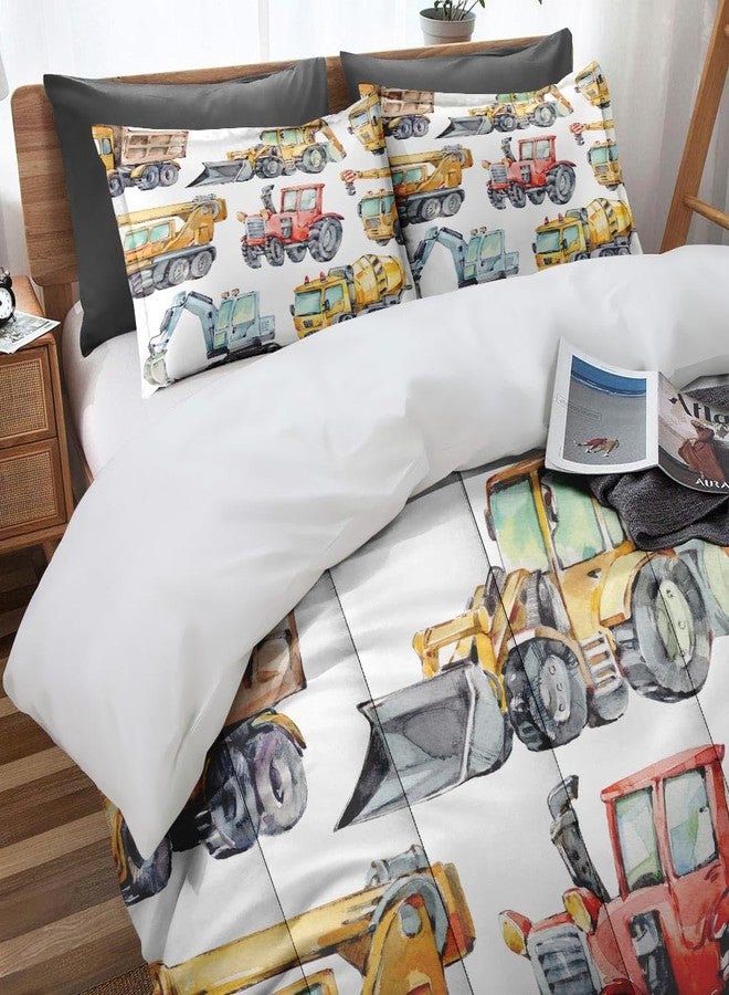 Nesphy Colorful Car Trucks Construction Comforter Set for Boys Kids Toddlers Teens Twin, Red Tractor Excavator Bedding Sets Water Washed Microfiber Bedding with 1 Comforter 1 Pillowcase All Season - Image 2