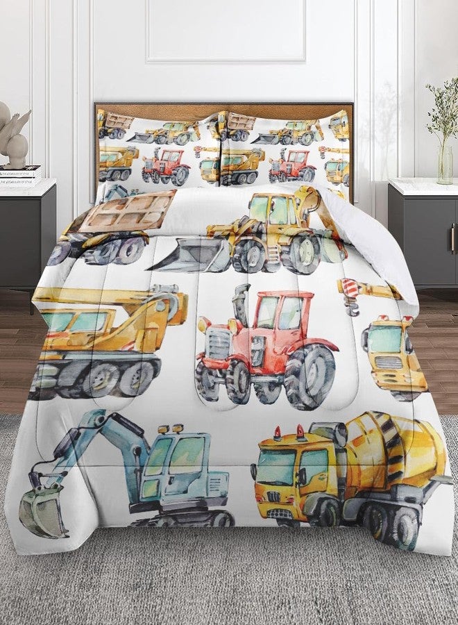 Nesphy Colorful Car Trucks Construction Comforter Set for Boys Kids Toddlers Teens Twin, Red Tractor Excavator Bedding Sets Water Washed Microfiber Bedding with 1 Comforter 1 Pillowcase All Season - Image 1