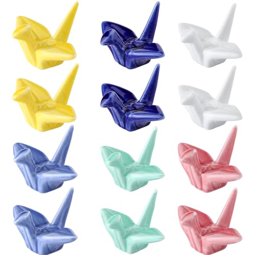 Calicage 12 Pack Ceramic Chopstick Rest Porcelain Chopstick Holder for Spoon Chopsticks Knife Tableware Origami Crane - Image 1