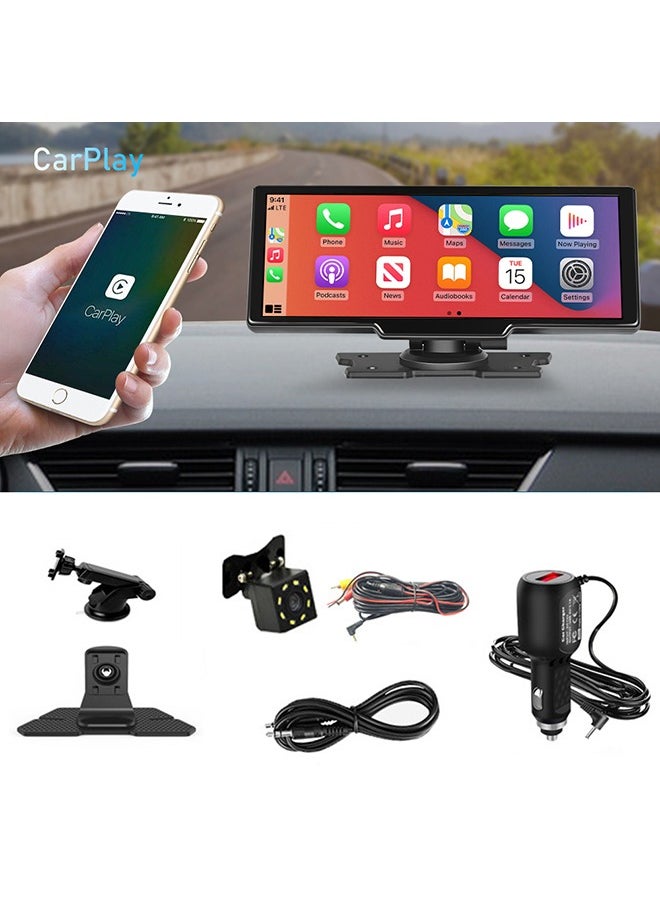 شو وو - ستيريو سيارة لاسلكي مقاس 10.26 بوصة مع كاميرا رؤية خلفية Apple Carplay وAndroid Auto، شاشة محمولة تعمل باللمس للسيارة، نظام ملاحة GPS للسيارة، أجهزة استقبال صوت السيارة مع وصلة مرآة، بلوتوث، FM، Siri - Image 1