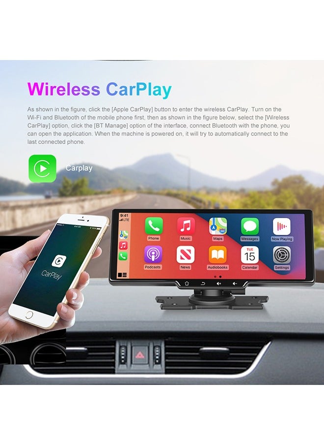 شو وو - ستيريو سيارة لاسلكي مقاس 10.26 بوصة مع كاميرا رؤية خلفية Apple Carplay وAndroid Auto، شاشة محمولة تعمل باللمس للسيارة، نظام ملاحة GPS للسيارة، أجهزة استقبال صوت السيارة مع وصلة مرآة، بلوتوث، FM، Siri - Image 1