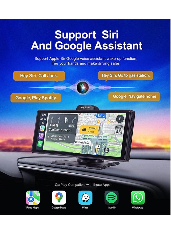 شو وو - ستيريو سيارة لاسلكي مقاس 10.26 بوصة مع كاميرا رؤية خلفية Apple Carplay وAndroid Auto، شاشة محمولة تعمل باللمس للسيارة، نظام ملاحة GPS للسيارة، أجهزة استقبال صوت السيارة مع وصلة مرآة، بلوتوث، FM، Siri - Image 1