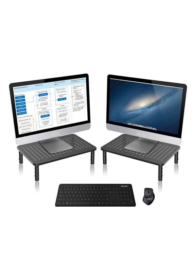 Bracwiser Monitor Stand Riser,3 Level Height Adjustable Desktop monitor stand for Computer, Laptop, Printer, Notebook with Vented Metal Platform 370X235MM MST003-2,2 Packs,Black - Image 1