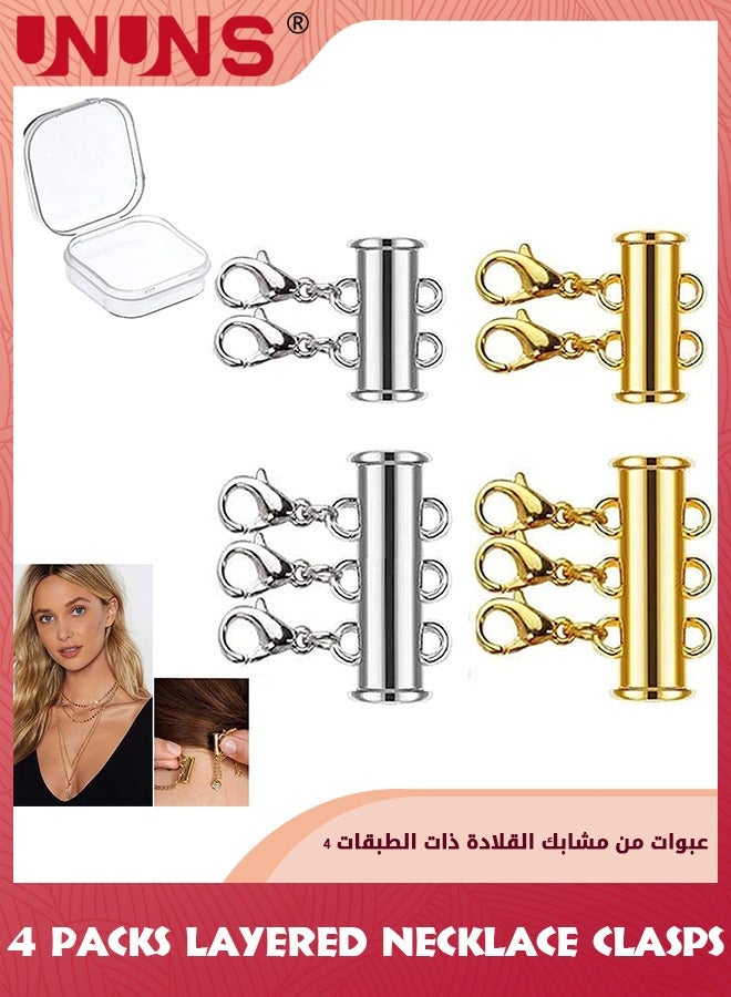 Multi Layered Necklace Clasps,4 Pieces 2 Size Slide Clasp Lock Necklace Connector,Layering Clasps Converters For Layered Bracelet Necklace Jewelry Crafts Making-Silver+Golden