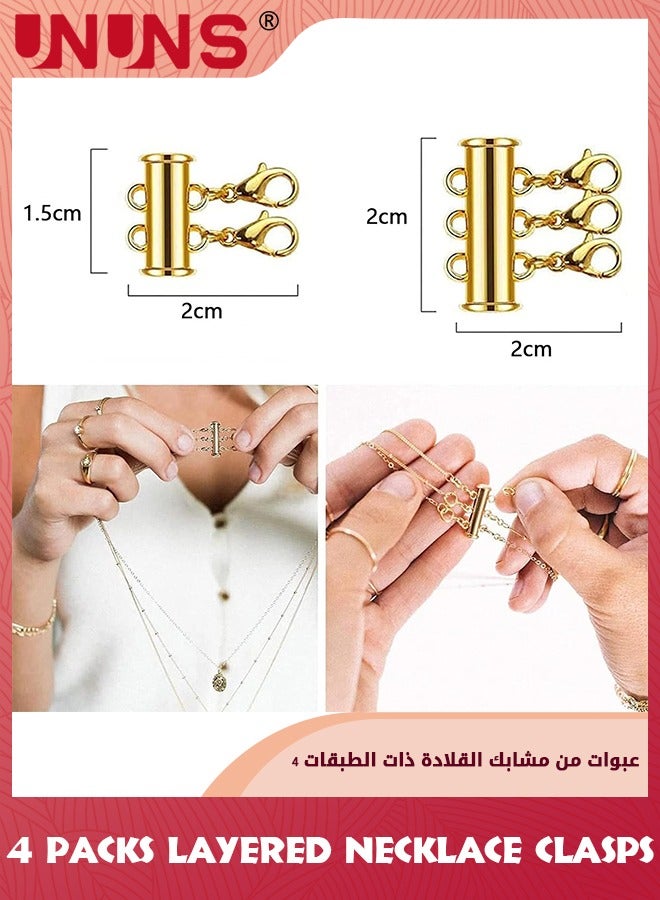 Multi Layered Necklace Clasps,4 Pieces 2 Size Slide Clasp Lock Necklace Connector,Layering Clasps Converters For Layered Bracelet Necklace Jewelry Crafts Making-Silver+Golden