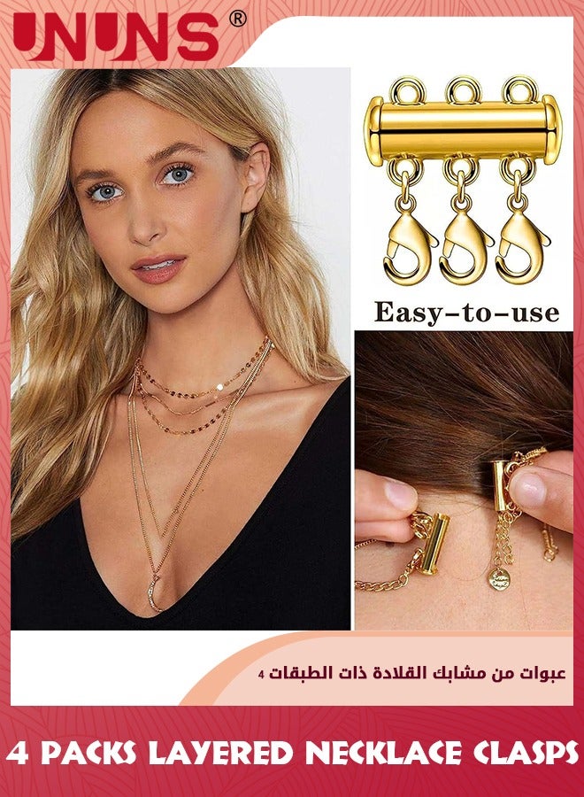 Multi Layered Necklace Clasps,4 Pieces 2 Size Slide Clasp Lock Necklace Connector,Layering Clasps Converters For Layered Bracelet Necklace Jewelry Crafts Making-Silver+Golden
