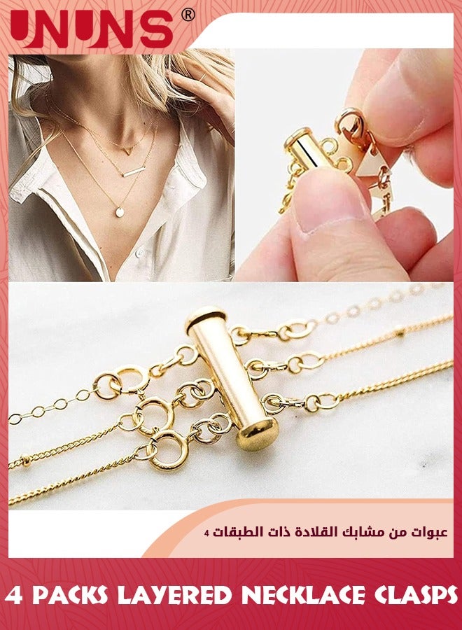 Multi Layered Necklace Clasps,4 Pieces 2 Size Slide Clasp Lock Necklace Connector,Layering Clasps Converters For Layered Bracelet Necklace Jewelry Crafts Making-Silver+Golden