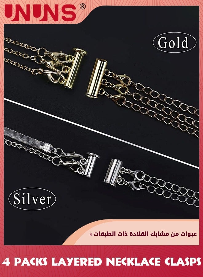 Multi Layered Necklace Clasps,4 Pieces 2 Size Slide Clasp Lock Necklace Connector,Layering Clasps Converters For Layered Bracelet Necklace Jewelry Crafts Making-Silver+Golden