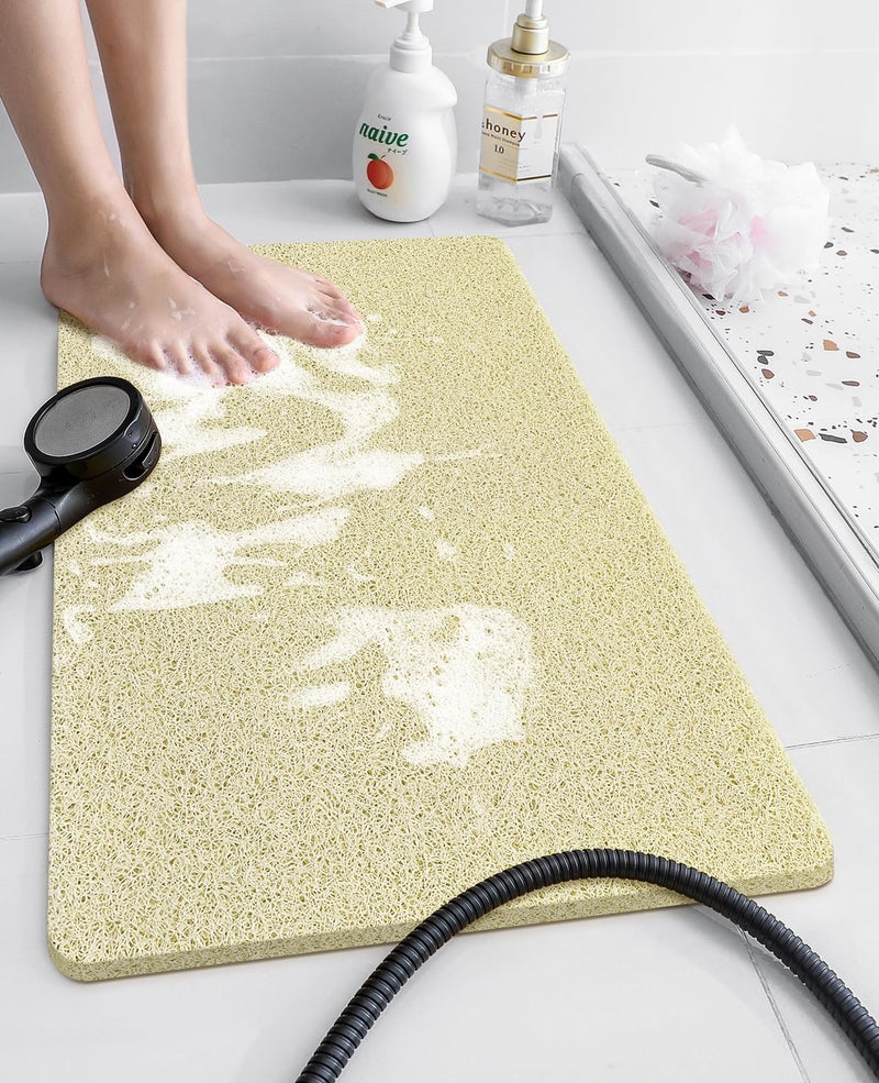 OTHWAY Shower Mat Non Slip Without Suction Cups Quick Drying Bathtub Mat Non Slip for Shower Bathroom PVC Loofah Shower Mat for Wet Areas Beige