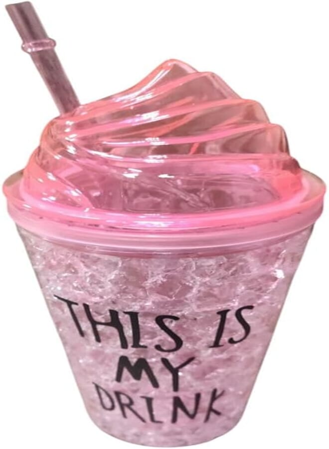 Spaceshoop Transparent Sipper/Water Bottle/AcrylicTumbler with Straw for Kids Glitter Sipper with Random Design (450ml) (pink)