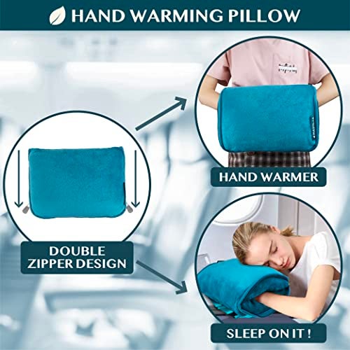 PAVILIA Travel Blanket Pillow, Soft Airplane Blanket 2-IN-1 Combo Set, Plane Blanket Compact Packable, Flight Essentials Car Pillow, Travelers Gifts Accessories Luggage Backpack Strap, 60x43 Teal Blue - Image 4