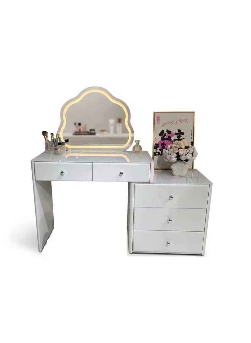 Organized Home Vanity Dressing Table with LED Lighted Cloud-Shaped Mirror with Side Storage Cabinet without Stool Perfect for Bedroom White - Image 1