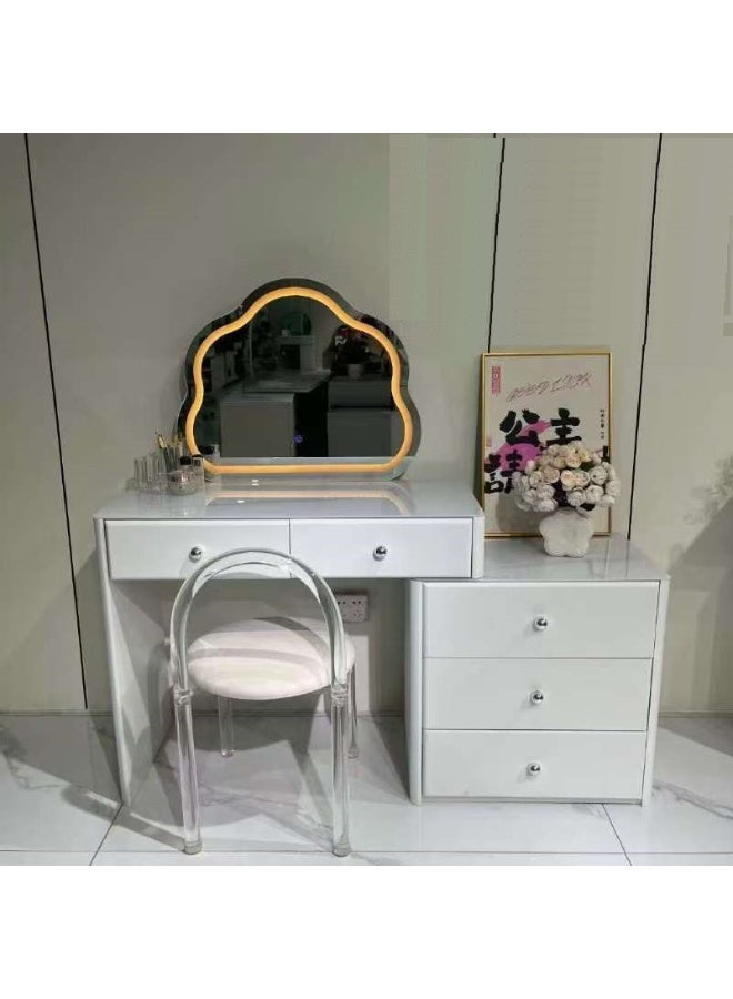 Organized Home Vanity Dressing Table with LED Lighted Cloud-Shaped Mirror with Side Storage Cabinet without Stool Perfect for Bedroom White - Image 2