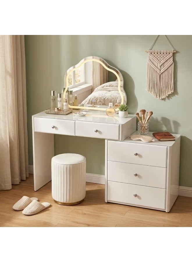 Organized Home Vanity Dressing Table with LED Lighted Cloud-Shaped Mirror with Side Storage Cabinet without Stool Perfect for Bedroom White - Image 3
