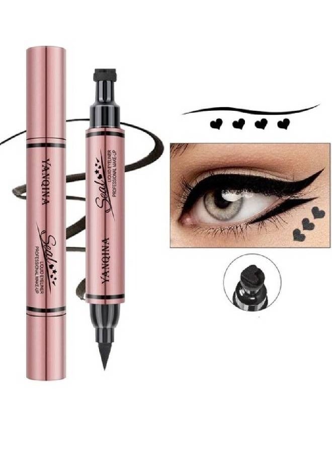 YANQINA - Black Liquid Eyeliner Stamp Heart Stamp Eyeliner Pen Double Side Seal Waterproof Eyeliner Pencil Long Lasting Smudge Proof Tattoo Tools Eye Liner Makeup - Image 1