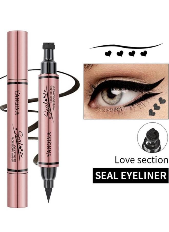 YANQINA - Black Liquid Eyeliner Stamp Heart Stamp Eyeliner Pen Double Side Seal Waterproof Eyeliner Pencil Long Lasting Smudge Proof Tattoo Tools Eye Liner Makeup - Image 1