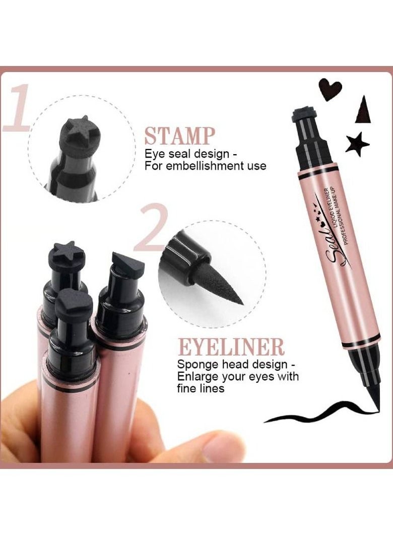 YANQINA - Black Liquid Eyeliner Stamp Heart Stamp Eyeliner Pen Double Side Seal Waterproof Eyeliner Pencil Long Lasting Smudge Proof Tattoo Tools Eye Liner Makeup - Image 1