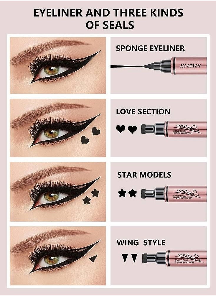 YANQINA - Black Liquid Eyeliner Stamp Heart Stamp Eyeliner Pen Double Side Seal Waterproof Eyeliner Pencil Long Lasting Smudge Proof Tattoo Tools Eye Liner Makeup - Image 1