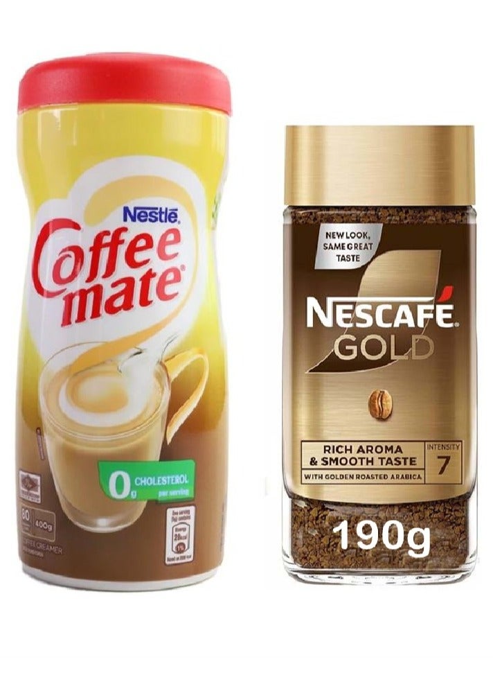 Coffee Mate Pack of 2 Coffee Creamer 0g Cholesterol - 400g + Nescafe Gold Rich Aroma and Smooth Taste - 190g  - Image 1