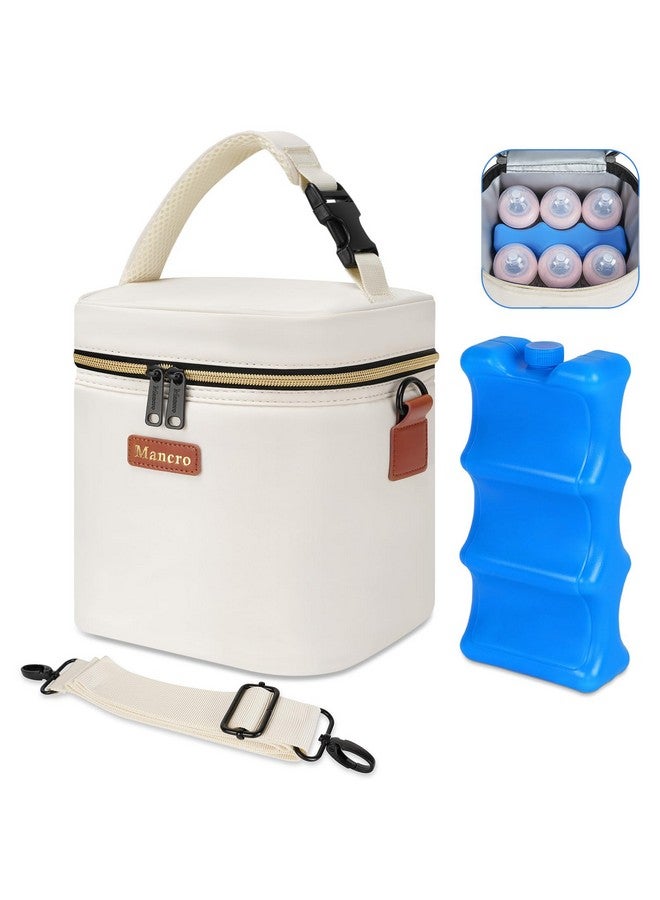 Mancro Breastmilk Cooler Bag with Ice Pack, Fits 6 Insulated Baby Bottles Up to 9 Ounce, Breast Milk Cooler for Nursing Mom (Cream) - Image 1