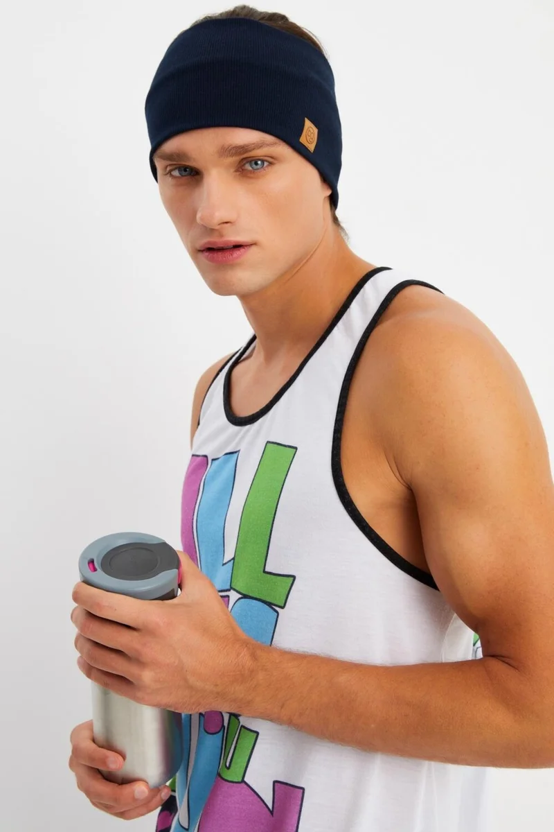 Butikgiz Navy Blue Men's Cotton Camisole, Non-Slip, Sweatproof, Ultra Light, Sports Hair Band Bandana Buff