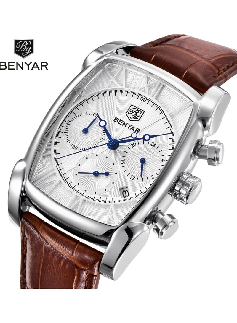 BENYAR Mens Watches Multifunction Chronograph Date Quartz Watch for Men Brown Leather Band Analog Wrist Watch Gift for Men Casual Business - Image 1