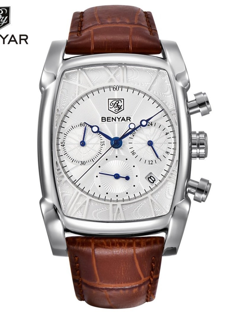 BENYAR Mens Watches Multifunction Chronograph Date Quartz Watch for Men Brown Leather Band Analog Wrist Watch Gift for Men Casual Business - Image 2