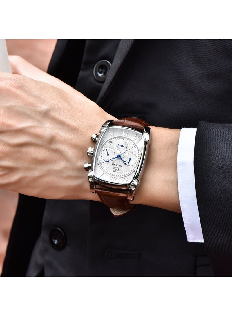 BENYAR Mens Watches Multifunction Chronograph Date Quartz Watch for Men Brown Leather Band Analog Wrist Watch Gift for Men Casual Business - Image 3