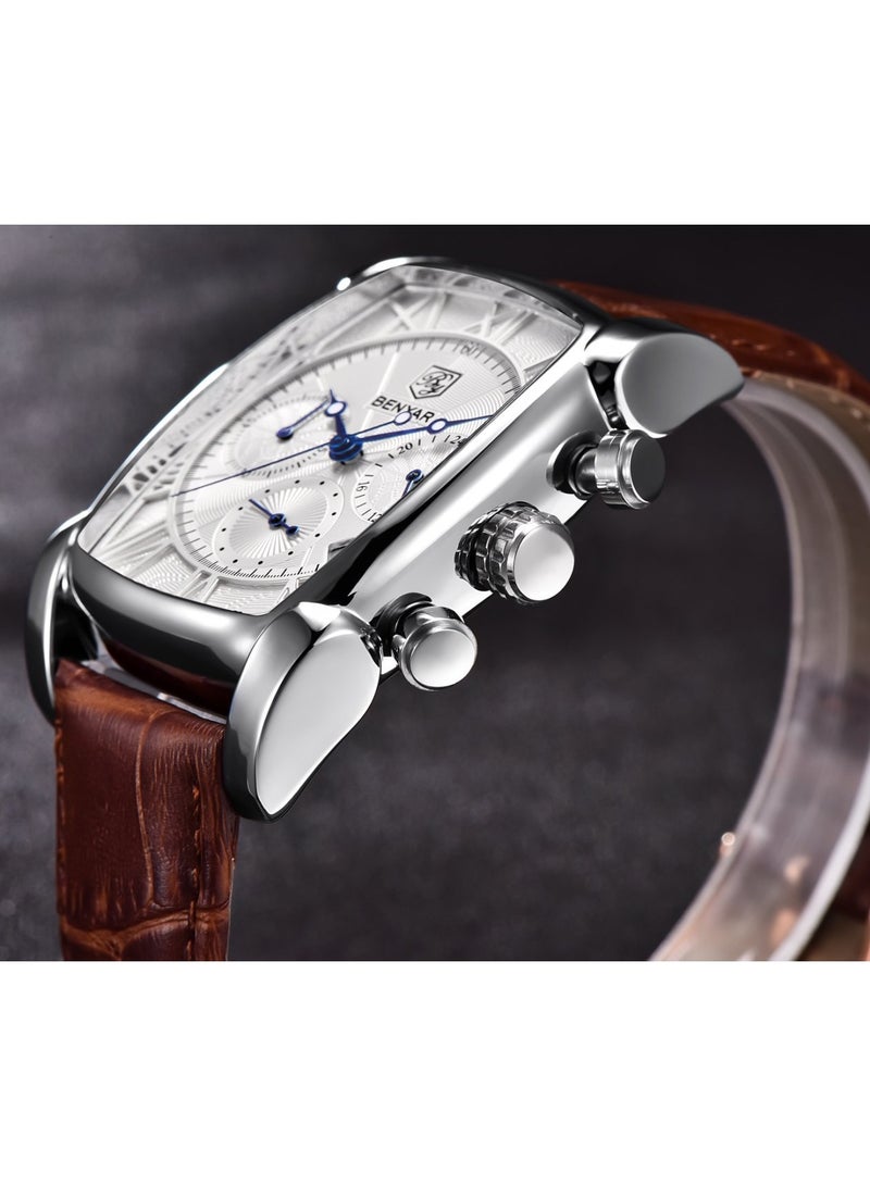 BENYAR Mens Watches Multifunction Chronograph Date Quartz Watch for Men Brown Leather Band Analog Wrist Watch Gift for Men Casual Business - Image 5