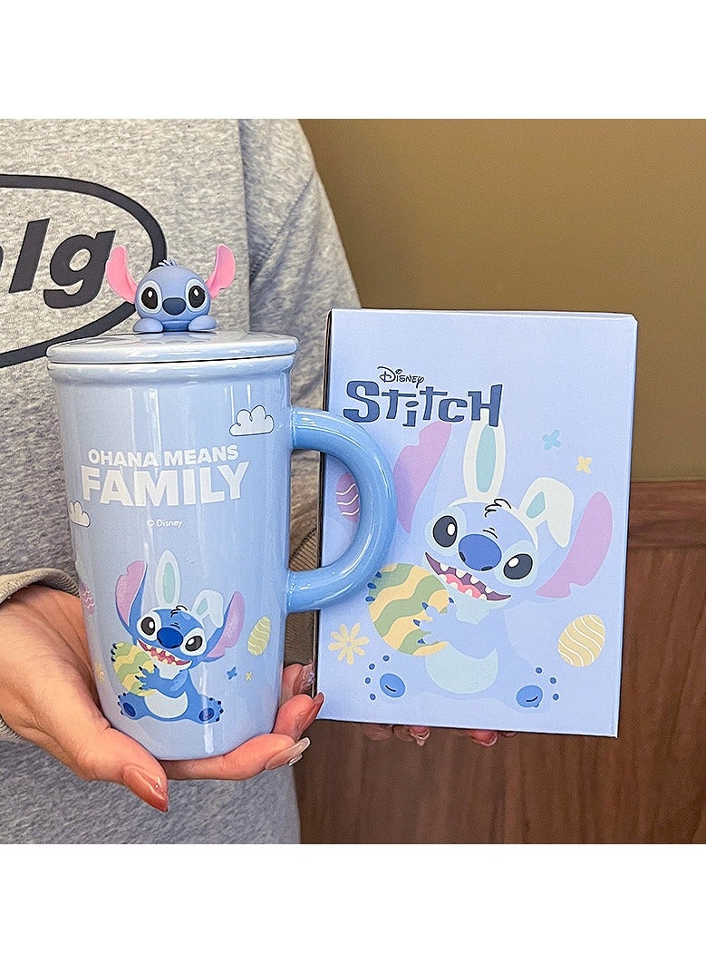 General Stitch ceramic mug with lid mug large capacity water cup girl cartoon cute gift to friends and fans  - Image 1