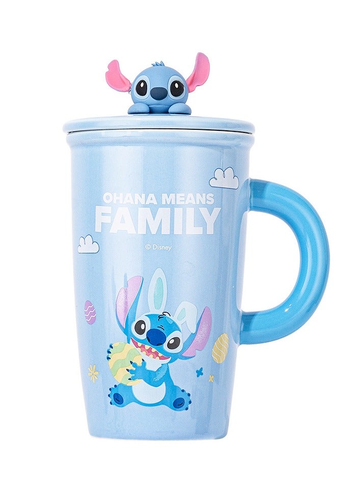 General Stitch ceramic mug with lid mug large capacity water cup girl cartoon cute gift to friends and fans  - Image 2