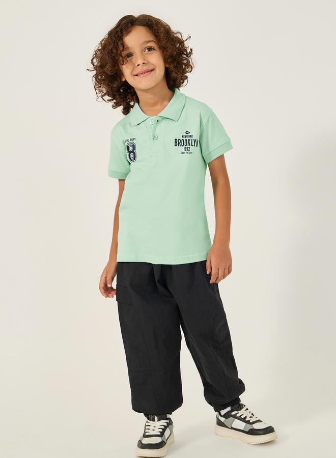 Styli Slogan Print Regular Fit Polo Neck T-Shirt  - Image 2