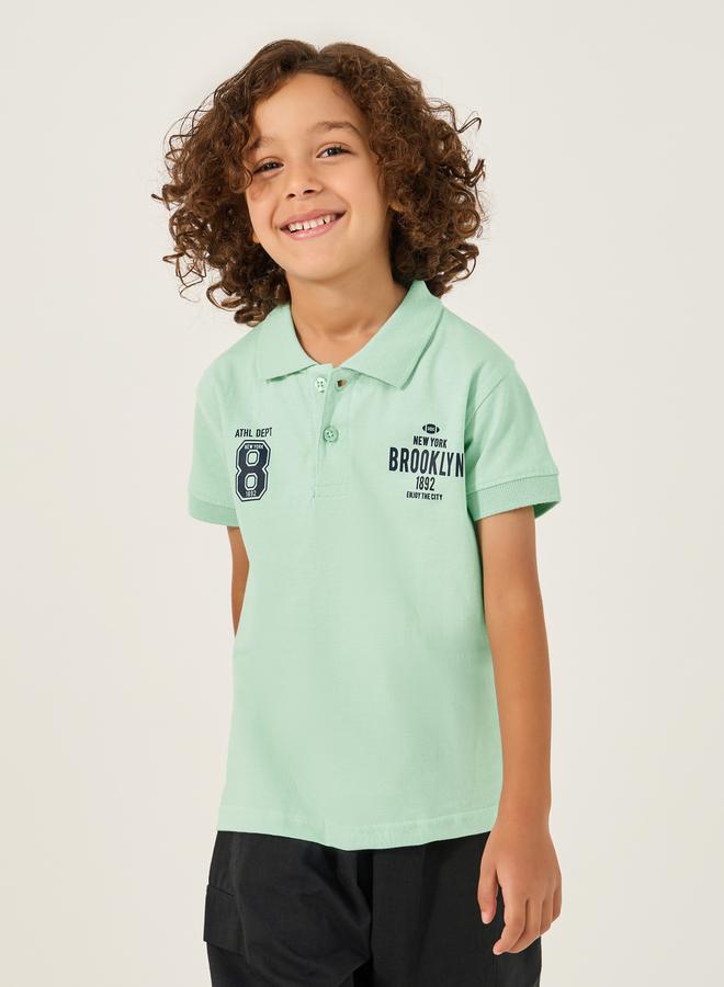 Styli Slogan Print Regular Fit Polo Neck T-Shirt - Image 1
