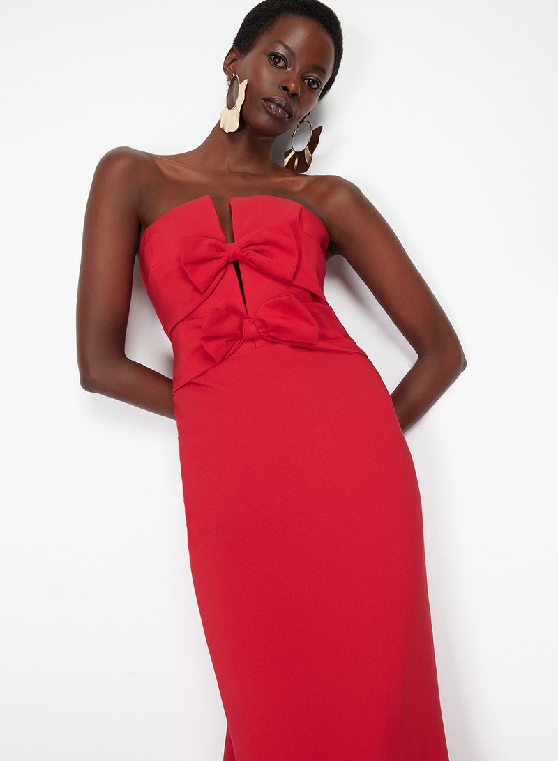 trendyol Red Bow Detailed Woven Long Stylish Evening Dress Tprss24Ae00073 - Image 3