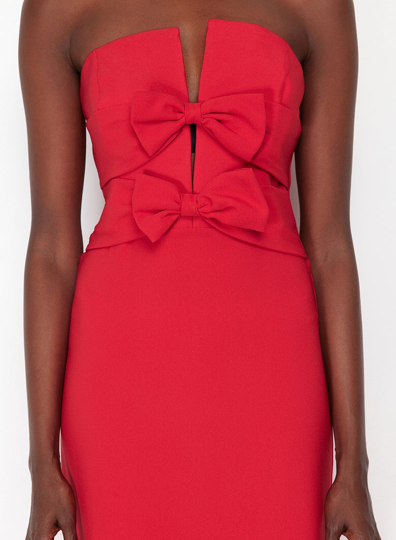 trendyol Red Bow Detailed Woven Long Stylish Evening Dress Tprss24Ae00073 - Image 5