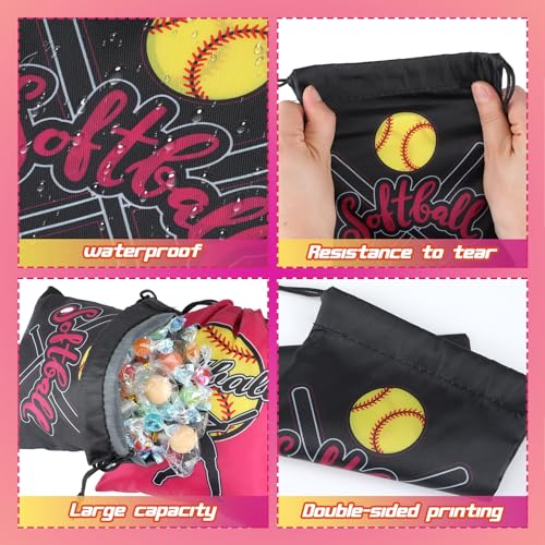 Jenaai 148 Pcs Softball Party Favors Include Drawstring Bags Charm Bracelets Keychain Hair Ties and Stickers, Softball Theme Gifts Party Favors for Women Birthday(Stylish) - Image 3
