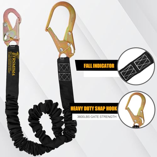 TT TRSMIMA TRSMIMA Safety Harness Lanyard Retractable - Fall Protection Climbing Tree Strap 6 FT Single Leg Internal Shock Absorbing with Hook - Image 2